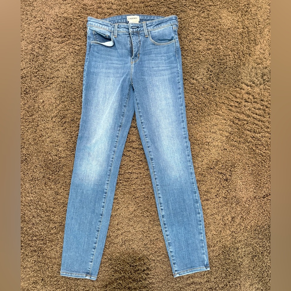 L'AGENCE Blue Skinny Jeans with Natural Whiskering